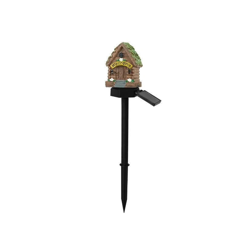 Luz LED Solar para césped, casa de hadas en miniatura artesanal, decoración para exteriores con energía Solar, luz LED para jardín, lámpara navideña de resina para cabaña