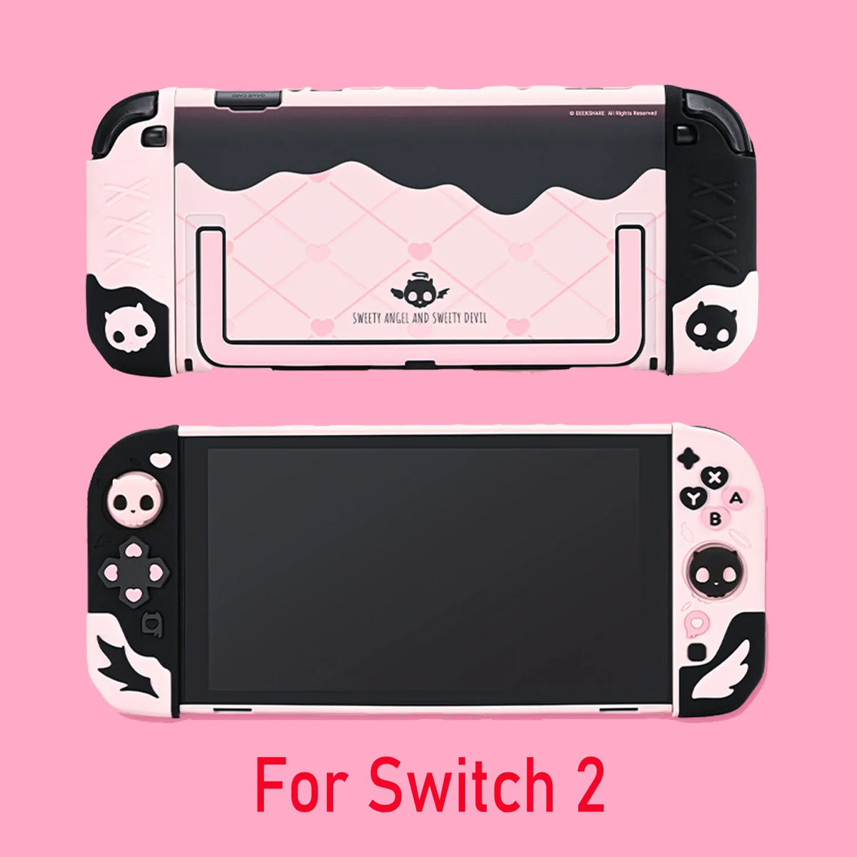 Sweety Angel Devil funda trasera dura Protector de carcasa para Nintendo Switch 2/NS Oled Thumb Stick Grip Cap botones cubierta completa de silicona
