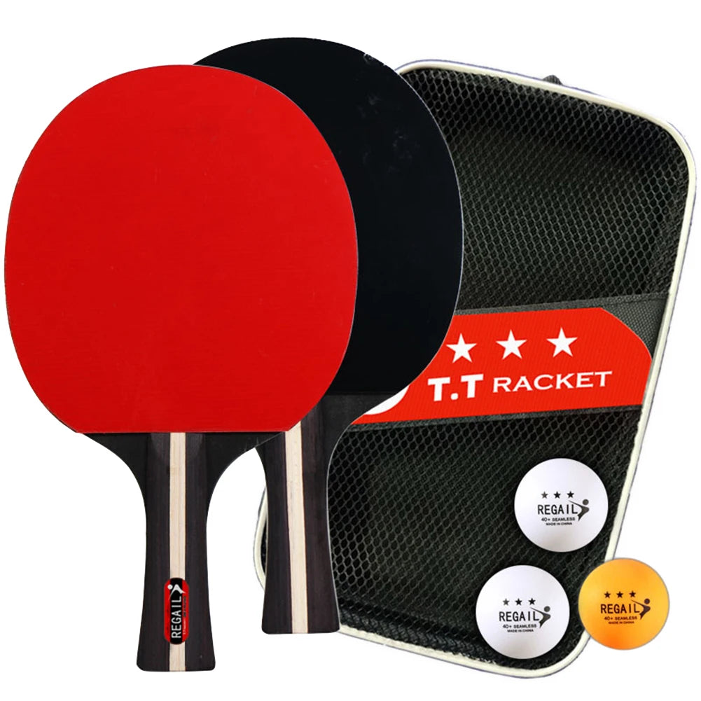 Juego de Raquetas de Tenis de Mesa, 2 Raquetas y 3 Pelotas, Juego de Ping Pong Profesional para 2 Jugadores con Bolsa para Torneos