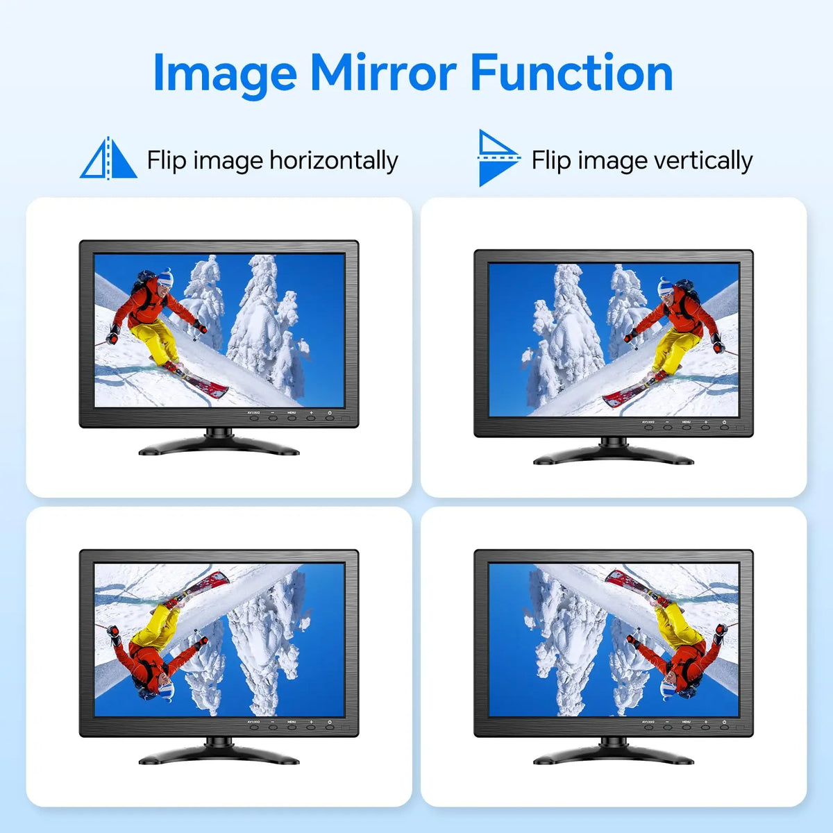 Monitor de seguridad Eyoyo de 10 pulgadas con pantalla LCD de resolución HD 1366 x 768; compatible con montaje en pared; entradas HDMI, VGA, AV, BNC y USB; altavoces integrados; para ordenador, PC, cámara y NVR