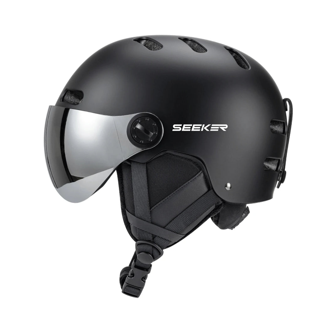 SEEKER Casco de Esquí para Deportes de Invierno, Casco con Espejo Integrado, Anti-Impacto, para Adultos, para Tabla Simple y Doble, Casco de Seguridad para Esquí al Aire Libre