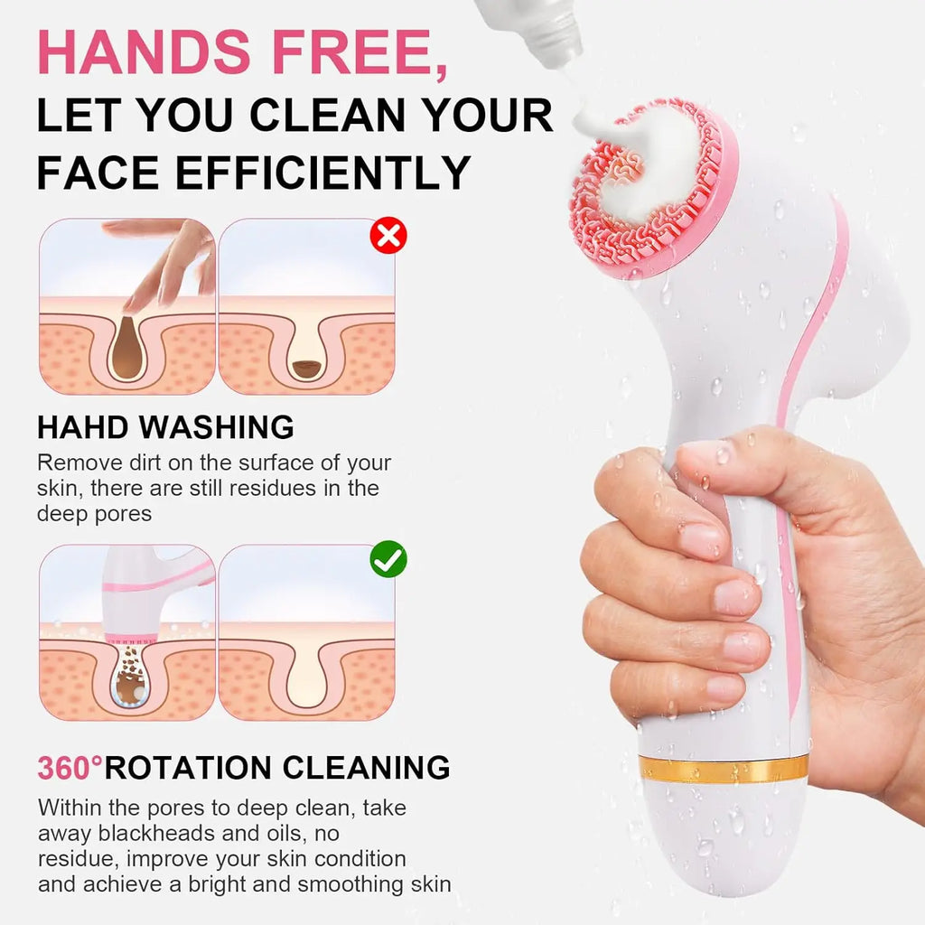 Cepillo de limpieza facial eléctrico, limpiador facial giratorio sónico, cepillo de limpieza profunda de poros, masajeador facial, herramienta impermeable para el cuidado de la piel
