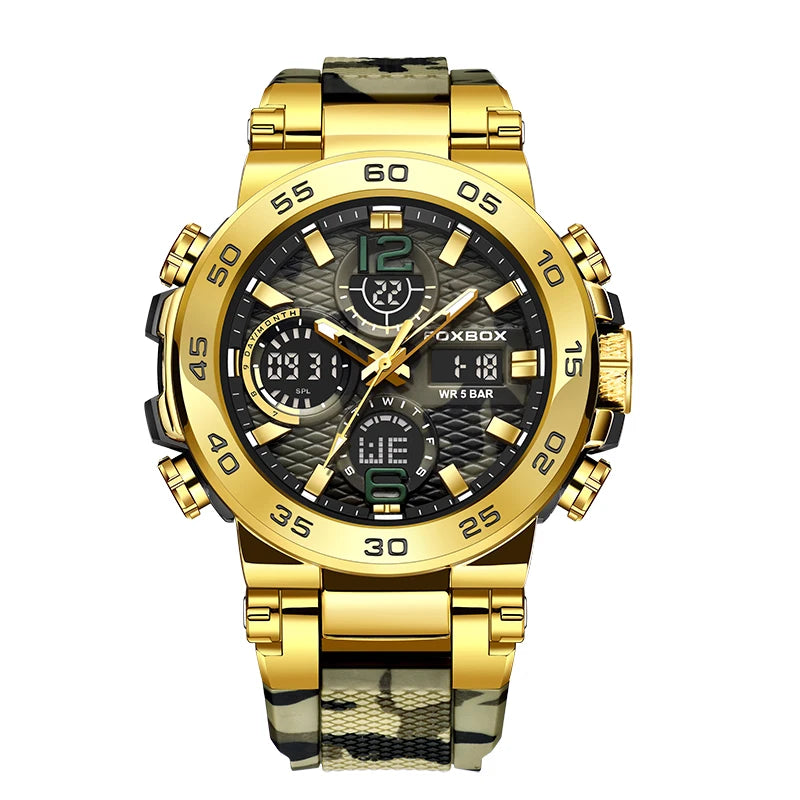 Reloj militar para exteriores FOXBOX, reloj digital de silicona con camuflaje de moda para hombre, reloj de cuarzo deportivo impermeable para hombre