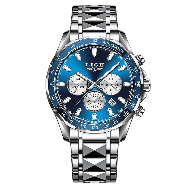 Nuevo reloj LIGE para hombre, reloj de cuarzo de negocios con calendario luminoso, reloj de pulsera de acero inoxidable resistente al agua de alta gama para hombre
