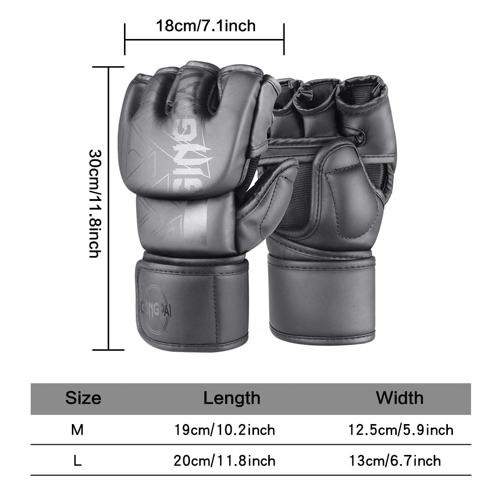 Guantes de boxeo, guantes de combate para hombres y mujeres, entrenamiento profesional MMA, guantes de boxeo de lucha de medio dedo, lucha libre Sanda