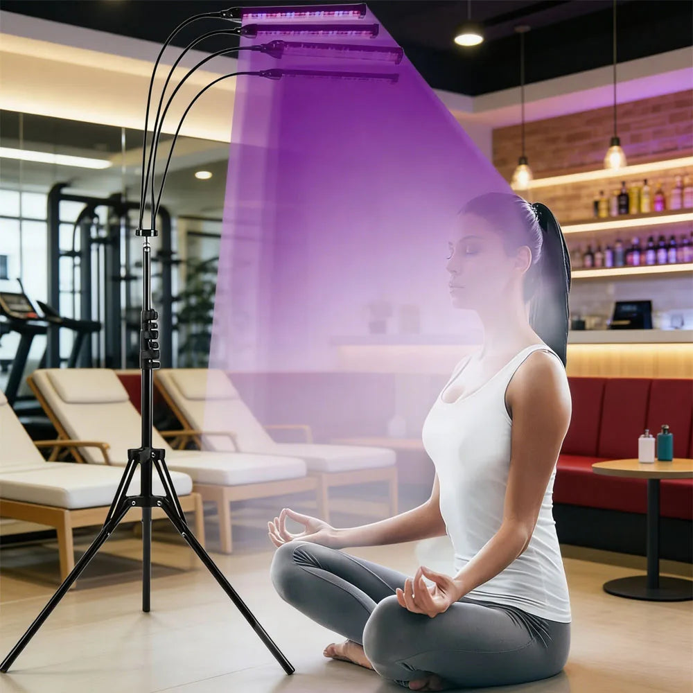 Lámpara de Bronceado Ultravioleta LED con Trípode de Piso, 4 Tubos, Conector USB para Uso en Casa o Gimnasio