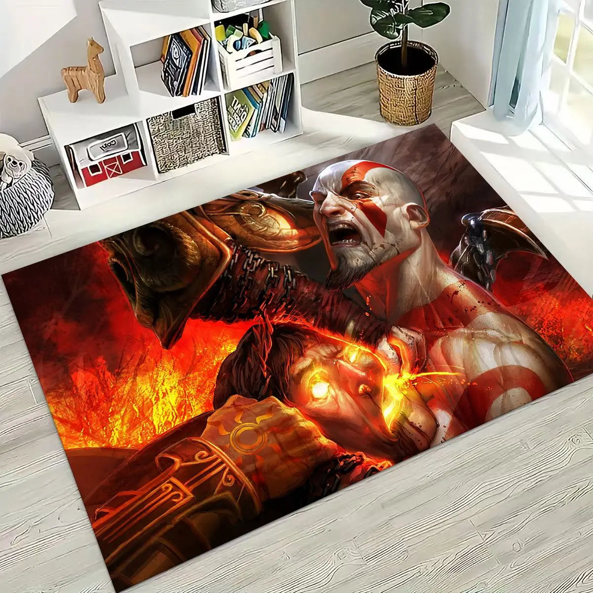 Alfombra de juego 3A de Kratos de God of War Classics para dormitorio, sala de estar, sofá, felpudo de decoración para el hogar, alfombrilla grande antideslizante para juegos de niños