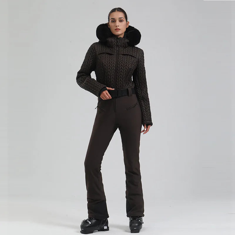 GSOU-traje de esquí de una pieza, monos térmicos gruesos, chaqueta de Snowboard, monos ajustados, conjunto de esquí a prueba de viento, impermeable