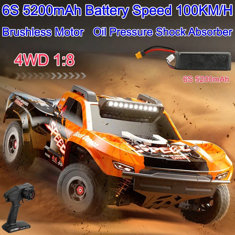 Coche RC 4WD sin Escobillas a Escala 1:8, 100 KM/H, Coche de Carreras de Alta Velocidad con Tracción en las Cuatro Ruedas, Vehículo Todoterreno, Juguete de Control Remoto