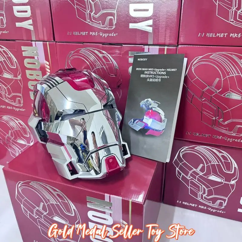 Casco Mecha Iron Man Mk17 Mk5 Pro Max con Control Remoto por Voz, Accesorio de Cosplay para Niños, Decoración Navideña, Regalo de Cumpleaños
