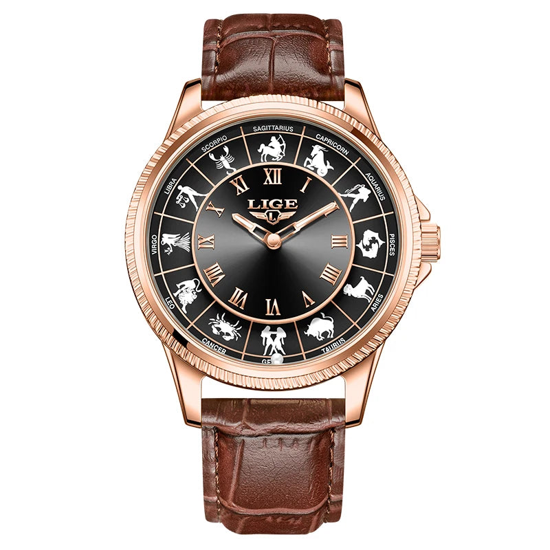 LIGE Reloj de cuarzo de lujo para hombre, nuevo diseño de moda, constelación, resistente al agua 30M, luminoso, regalo creativo para hombre