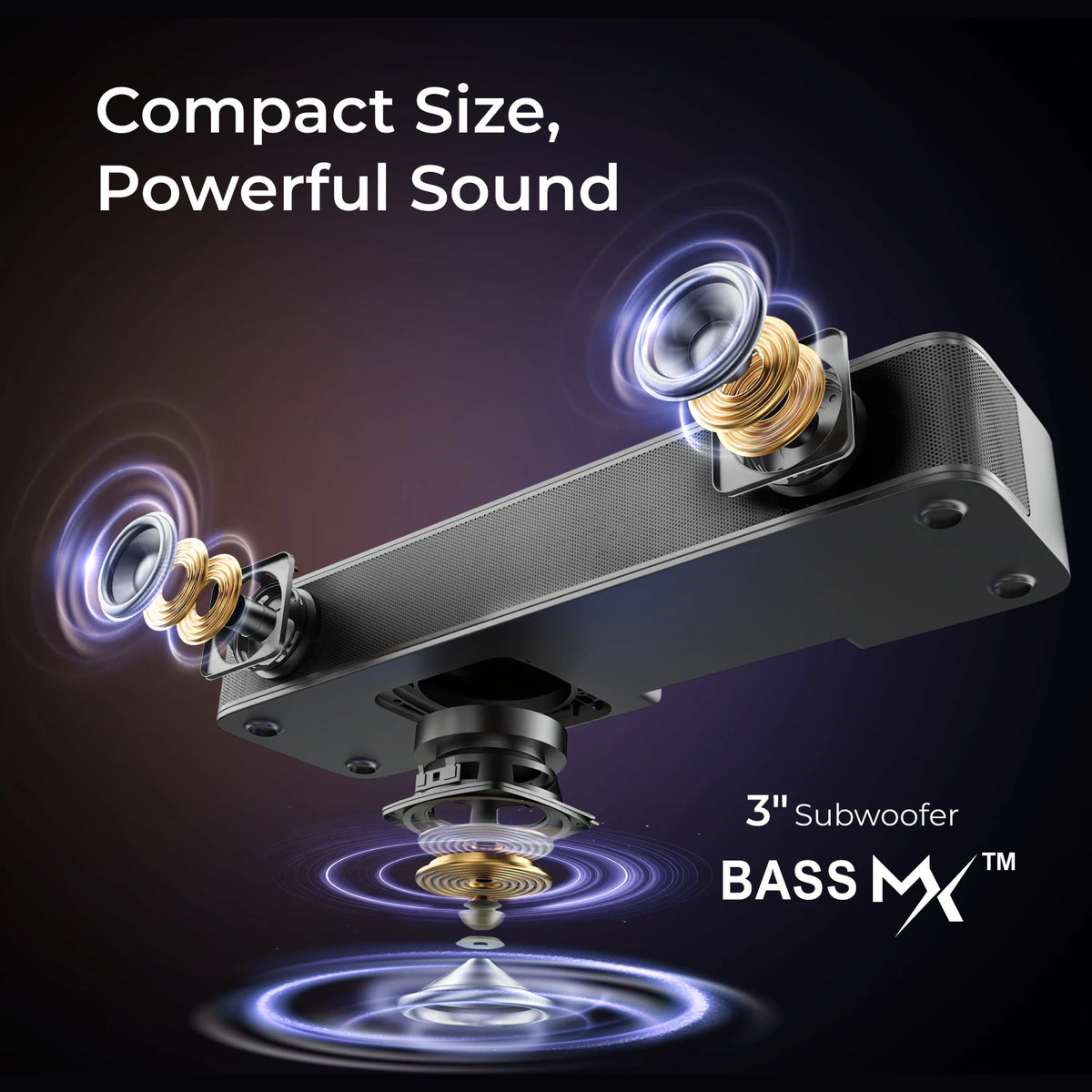 Barra de sonido compacta ULTIMEA 2.1ch para TV, subwoofer integrado de 3 pulgadas, control mediante aplicación, potencia máxima de 120 W, barra de sonido todo en uno para PC y juegos, barra de sonido Bluetooth 5.4 para
