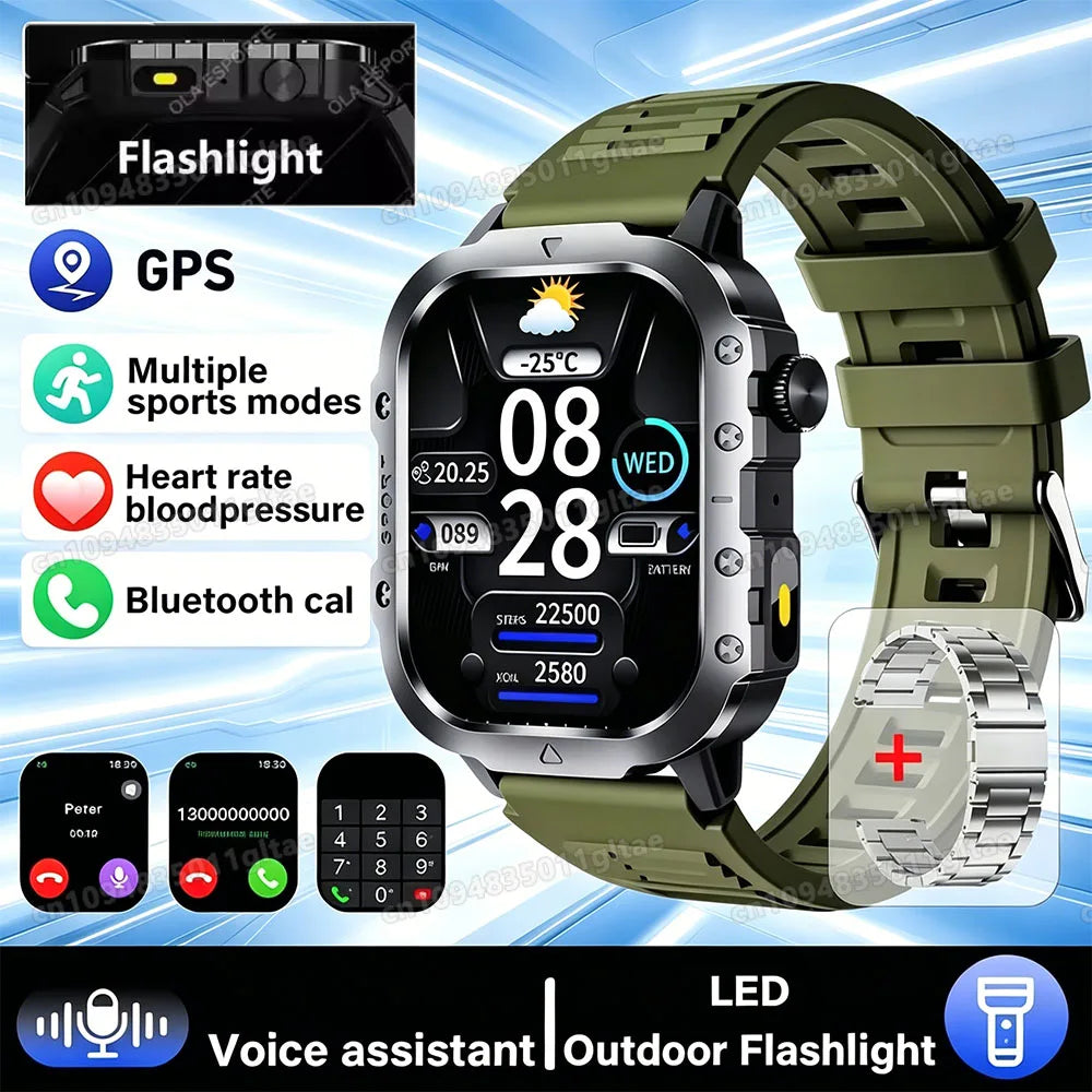 2026 New Military-grade Smart Watch Men GPS Flashlight 3ATM Waterproof Watch Bluetooth Call 100+Sport Outdoor Smartwatch Pk Ht30
