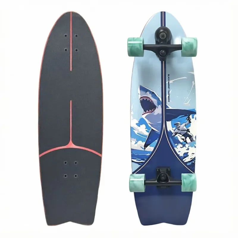 Tabla de skate para practicar surf en tierra, con 7 capas de madera de arce canadiense, diseño con forma de pez, para adultos, con gráficos personalizados.
