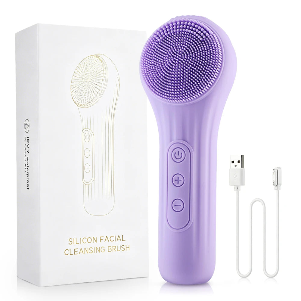 Cepillo de Limpieza Facial Eléctrico de Silicona con Vibración y Calor, Cepillo para Lavar la Cara a Prueba de Agua con 5 Velocidades Ajustables