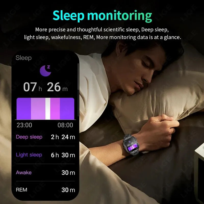 LIGE Nuevo Reloj Inteligente Pantalla de 1.96 Pulgadas 420 mAh Llamada Bluetooth Asistente de Voz Reloj Deportivo Fitness Reloj Inteligente Impermeable para Hombre