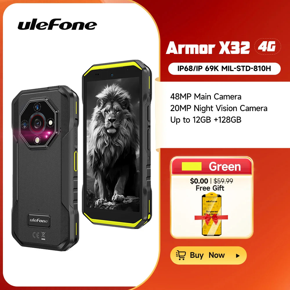 Ulefone Armor X32 4G Smartphone resistente Android 14 resistente al agua hasta 12GB RAM 128GB ROM NFC visión nocturna