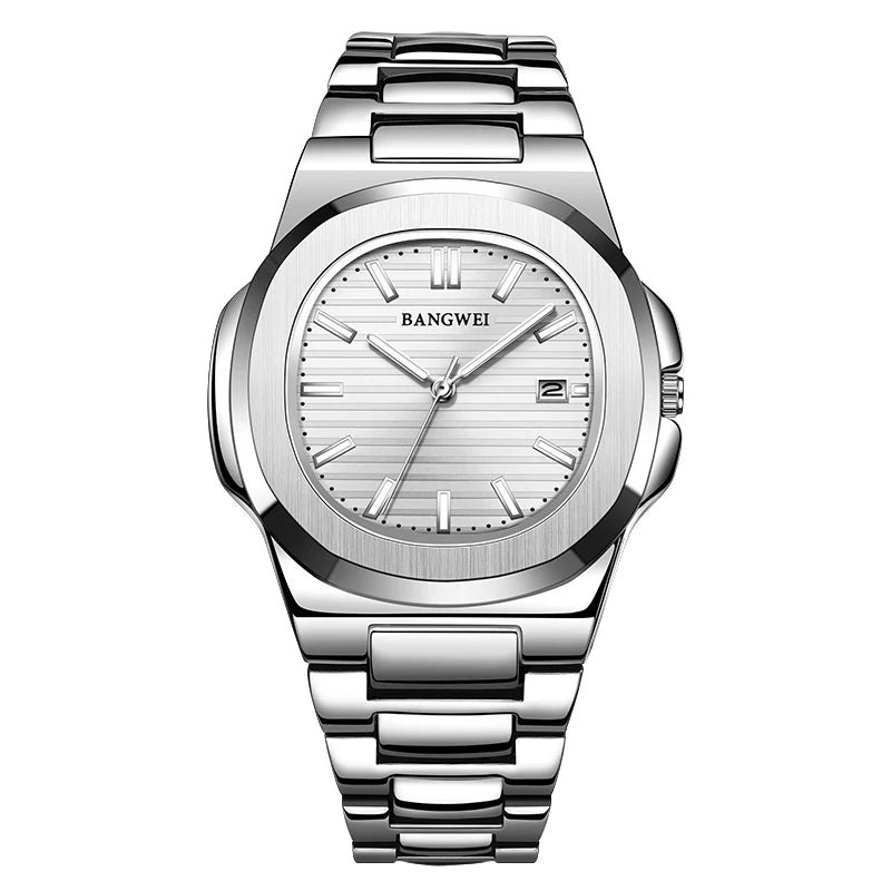 Reloj de lujo para hombre BANGWEI, reloj de cuarzo informal de moda LIGE, reloj de acero luminoso resistente al agua, regalo para hombre + caja