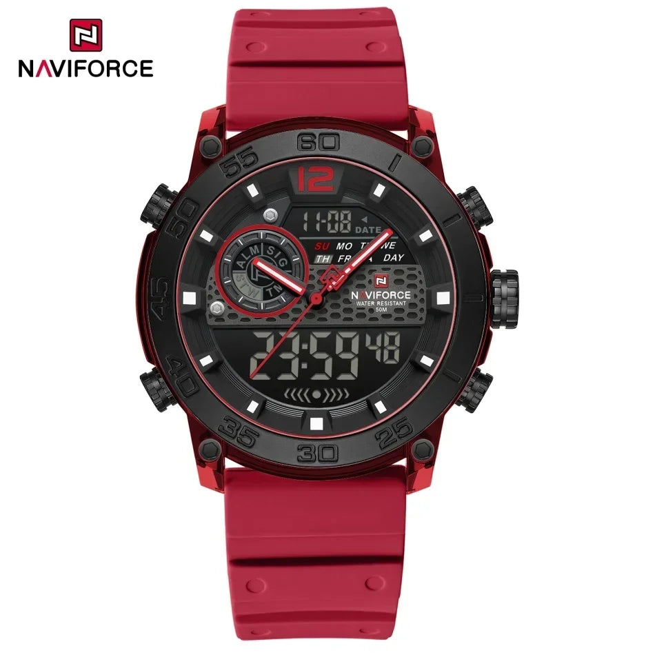 Reloj deportivo de moda para hombre NAVIFORCE, estilo militar, pantalla dual, resistente al agua, reloj de pulsera digital de cuarzo, adecuado para adolescentes 2026