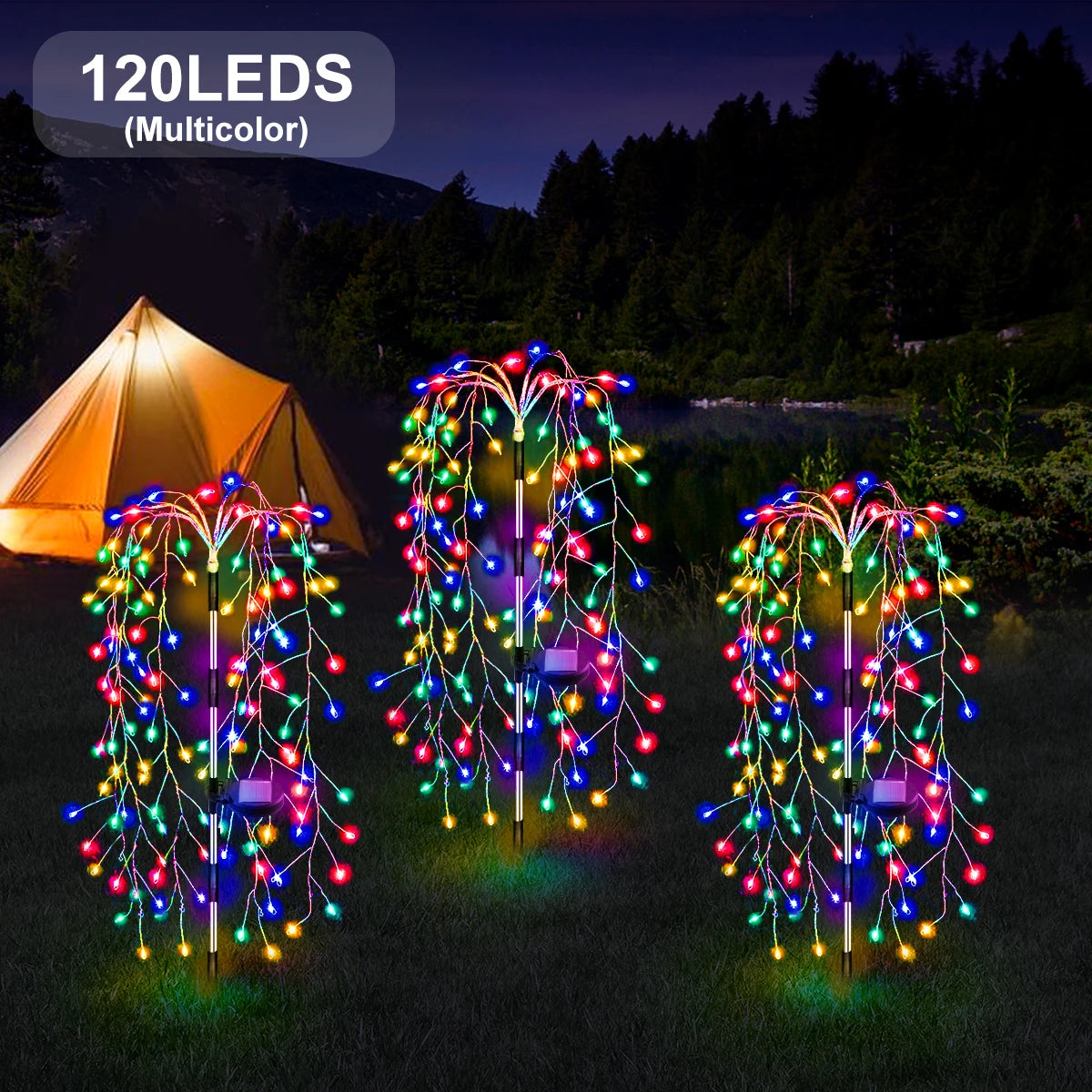 Luces solares decorativas de fuegos artificiales de 200/120 LED para exteriores, luces de hadas, lámpara de Ramadán, guirnalda de luces impermeable para patios