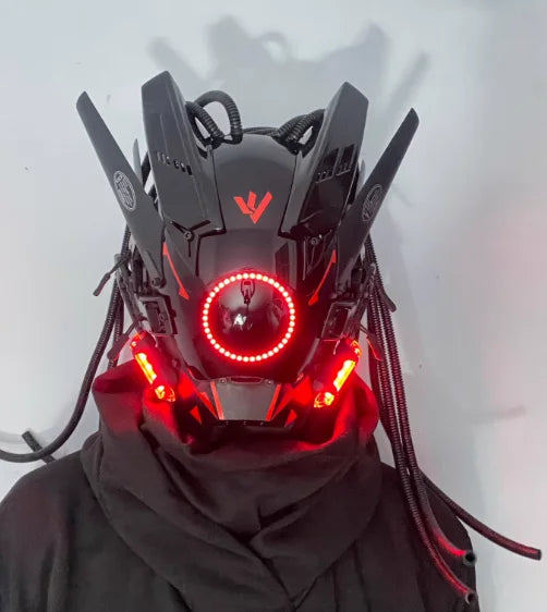 Máscara de casco LED recargable, cubierta facial iluminada futurista para fiesta de Cosplay Rave, equipo ajustable programable RGB