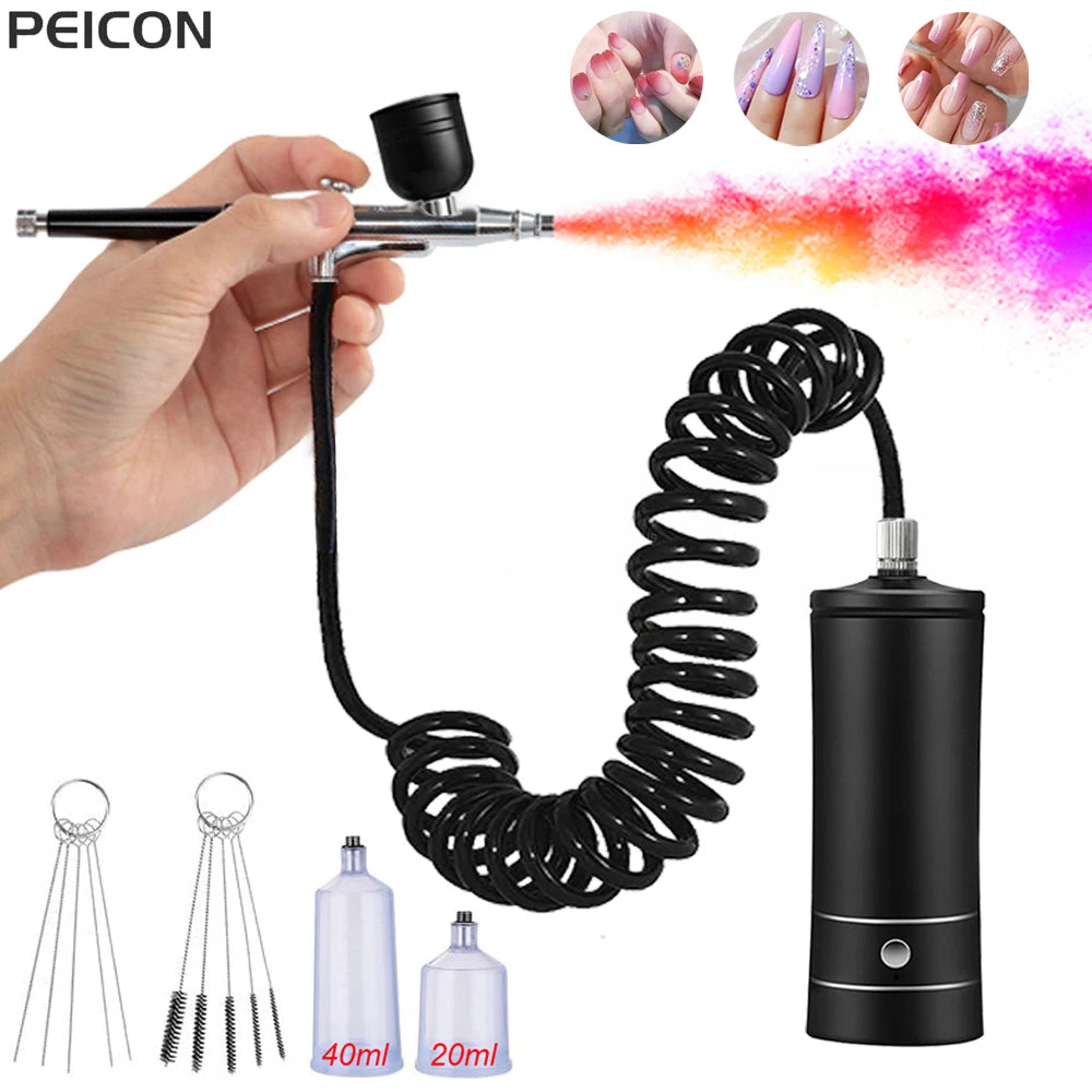 Aerógrafo para uñas con compresor, cepillo de aire portátil con compresor para decoración de uñas, pintura de pastel, aerógrafo artesanal, compresor para decoración de uñas