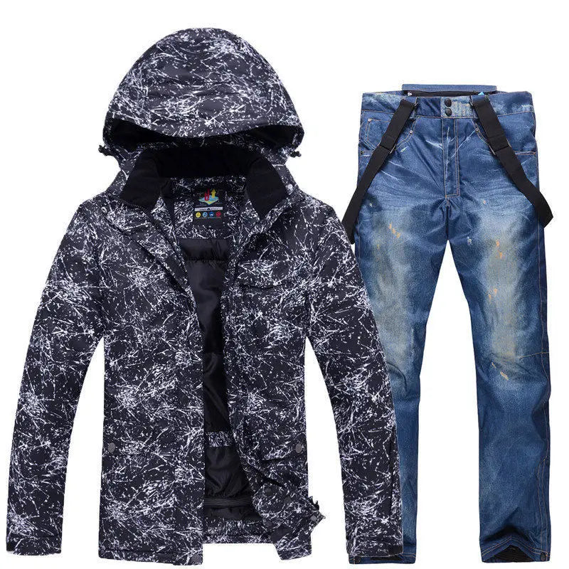 -30 Conjuntos de trajes de nieve blancos para hombres o mujeres Ropa de invierno al aire libre Ropa de snowboard Disfraces impermeables Chaqueta de esquí + Baberos de pantalón de nieve