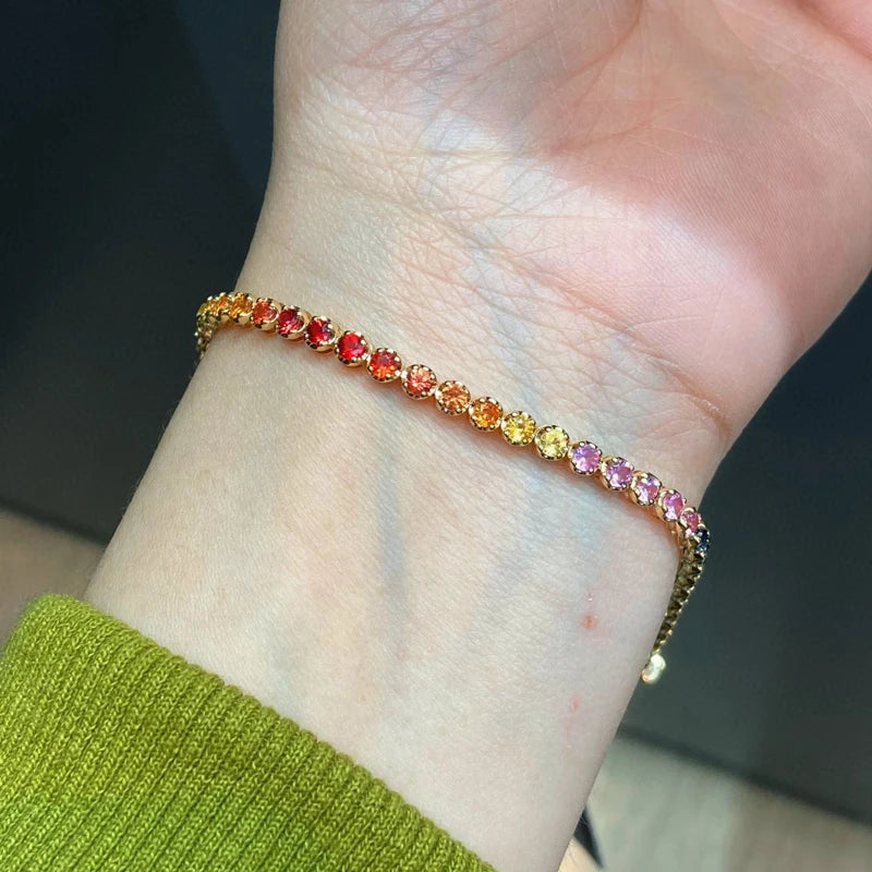 Aazuo-Joyería de lujo para mujer, pulsera clásica de oro amarillo de 18K con zafiros naturales, elegante y moderna, para fiesta de compromiso