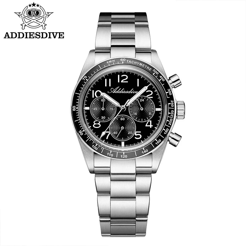 Reloj cronógrafo de cuarzo para hombre ADDIESDIVE, 37 mm, cristal de burbuja, resistente al agua 100 m, bisel de cerámica, reloj deportivo con luminiscencia BGW9