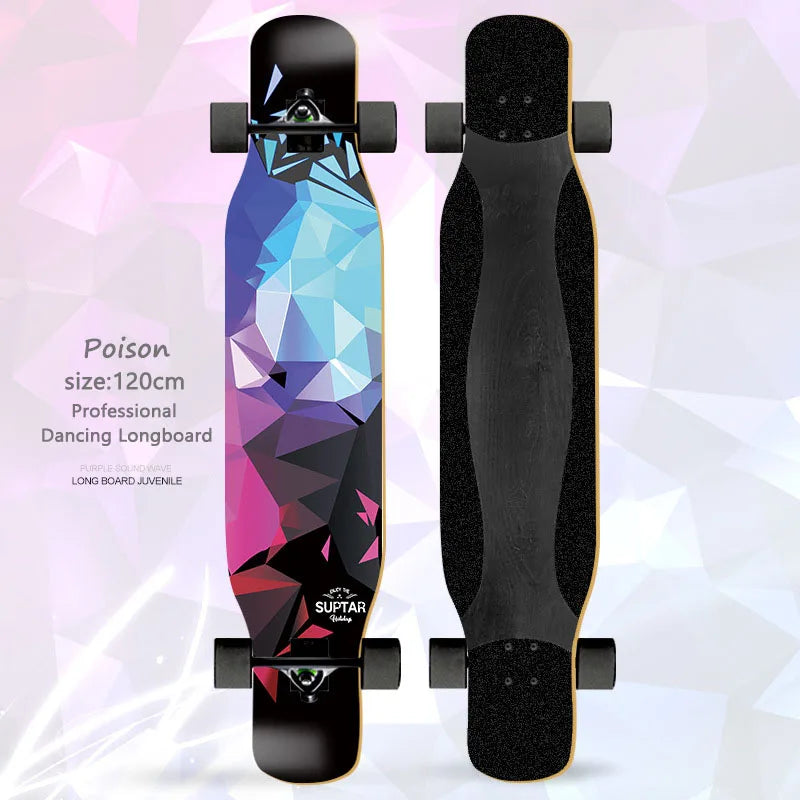 Patineta Completa para Mujer, Longboard de 110/120 cm, Tabla de Madera de Arce de 7 Capas, Ruedas de PU, para Principiantes, Freestyle, Baile Callejero