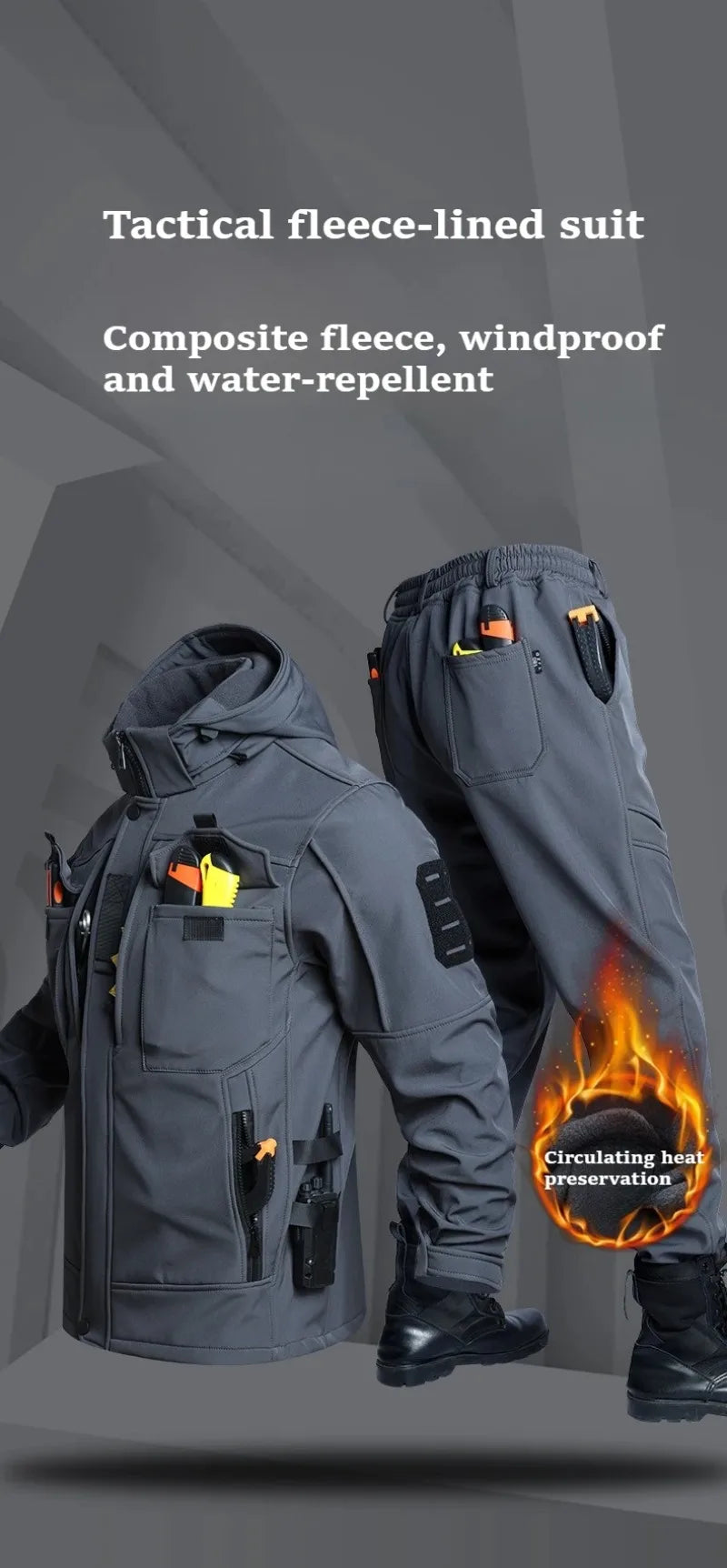Conjunto de Dos Piezas Unisex para Otoño e Invierno, Forrado de Forro Polar, Impermeable, Cortavientos, para Esquí, Snowboard, Escalada, Ropa de Trabajo, Conjunto Cálido