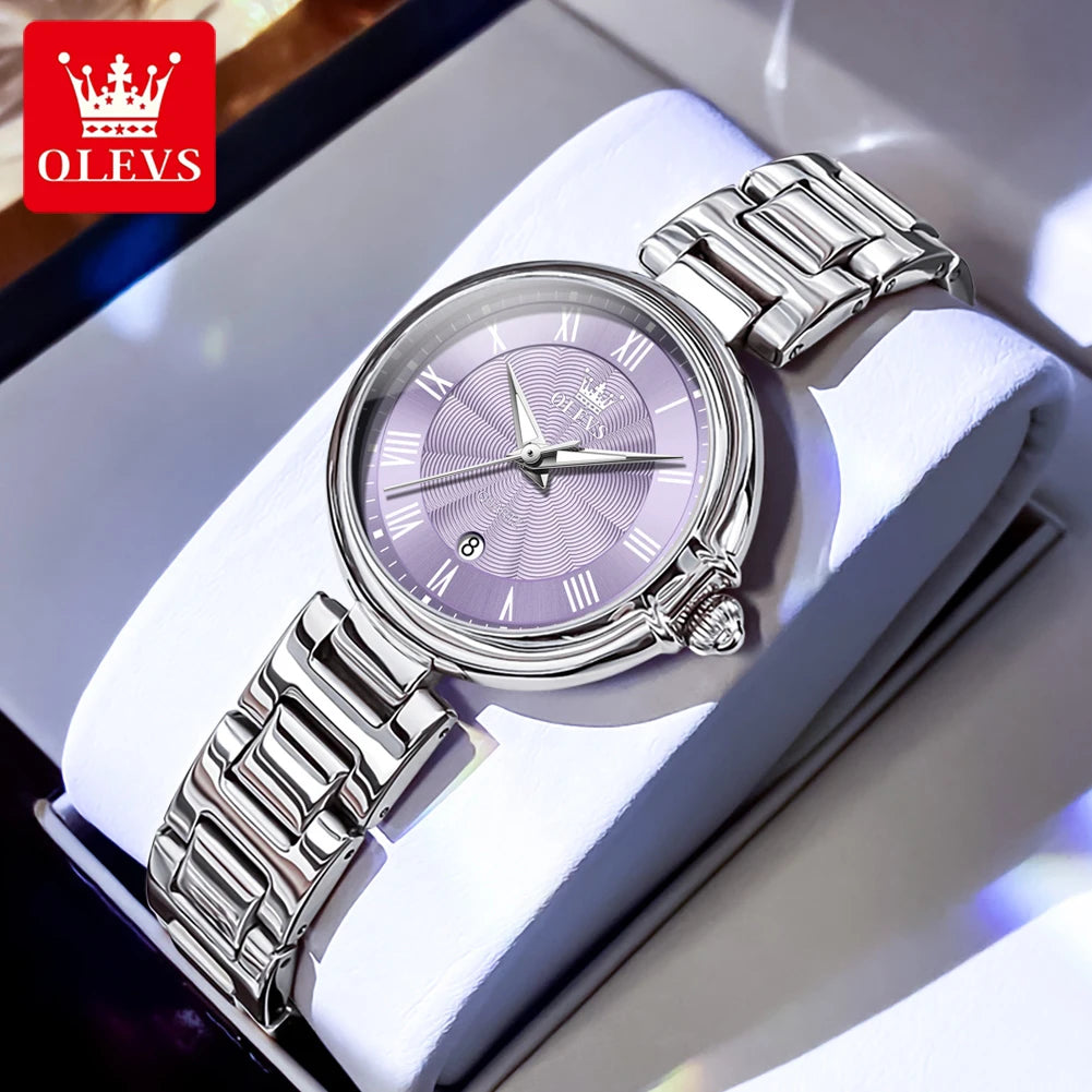 Reloj para mujer OLEVS 5608, marca de lujo, cuarzo, números romanos, resistente al agua, luminoso, con calendario, elegante reloj para mujer.
