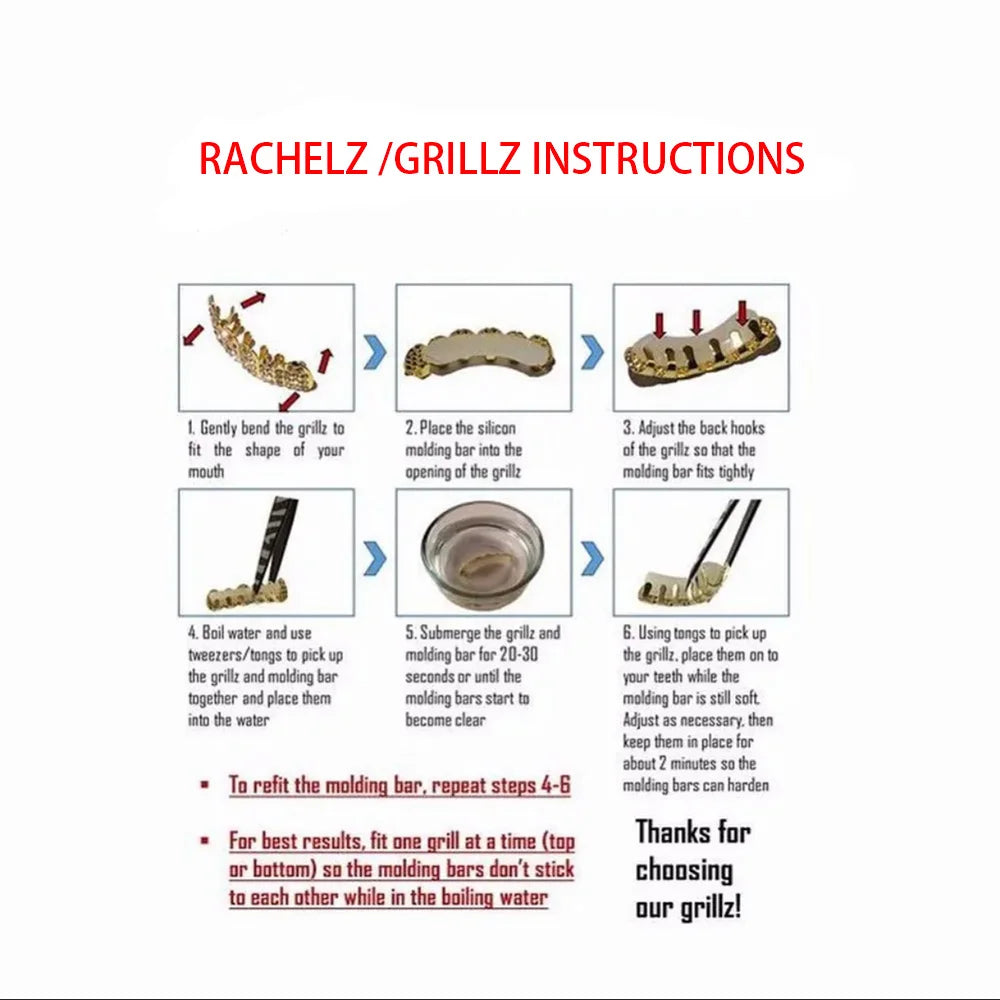 RACHELZ Hip Hop dientes individuales Grillz colmillos parte superior inferior Punk gorros de dientes brillantes para Mujeres Hombres Halloween vampiro Cosplay regalo