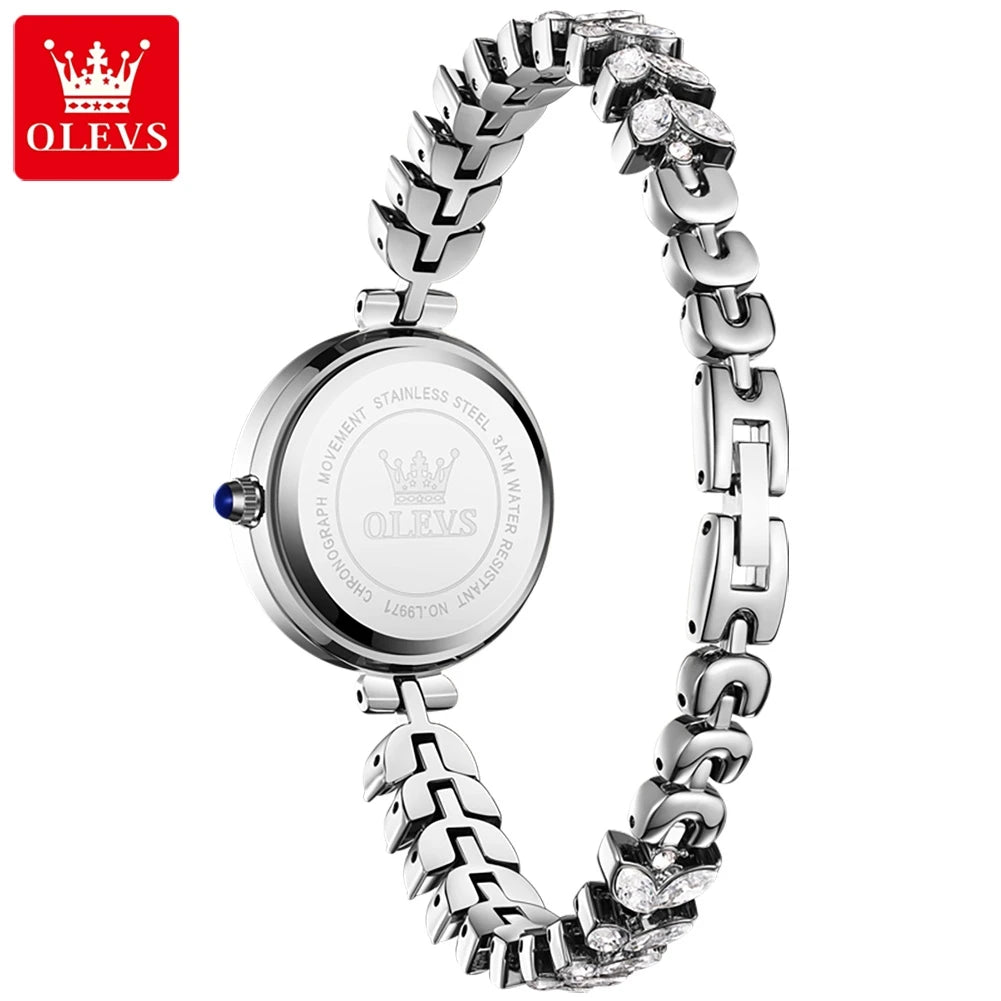 OLEVS Brand Women's Diamond Studded Steel Strip Quartz Watch 9971