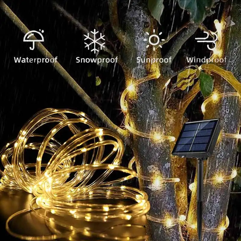 Tira de luces solares LED, luces para caminos, terrazas, jardín, exteriores, guirnalda de luces solares, iluminación exterior impermeable, 8 modos de luz