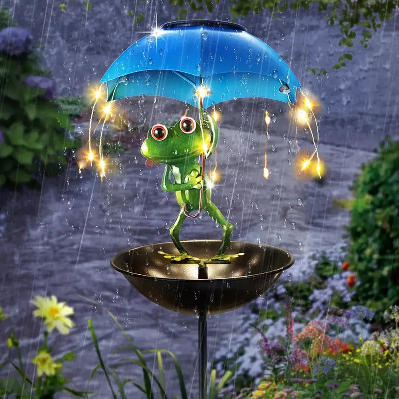 Estatua de rana alimentada por energía Solar, farola, decoración de jardín, colibrí al aire libre, comedero de pájaros para patio, césped, iluminación de camino trasero