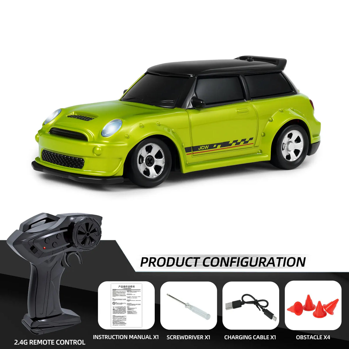 Coche RC 1/64, 2.4G 4WD, coche de carreras a escala mini de alta velocidad para escritorio, tracción en las cuatro ruedas, modelo de carreras GTR a control remoto, juguete para niños