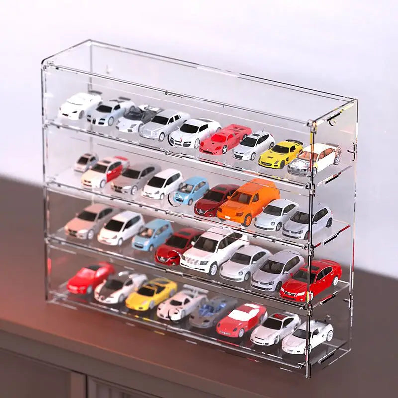 Vitrina de acrílico para modelos de coche, transparente, a prueba de polvo, para Hot Wheels, caja de almacenamiento multicapa, para modelos de coches de carreras a escala 1/64