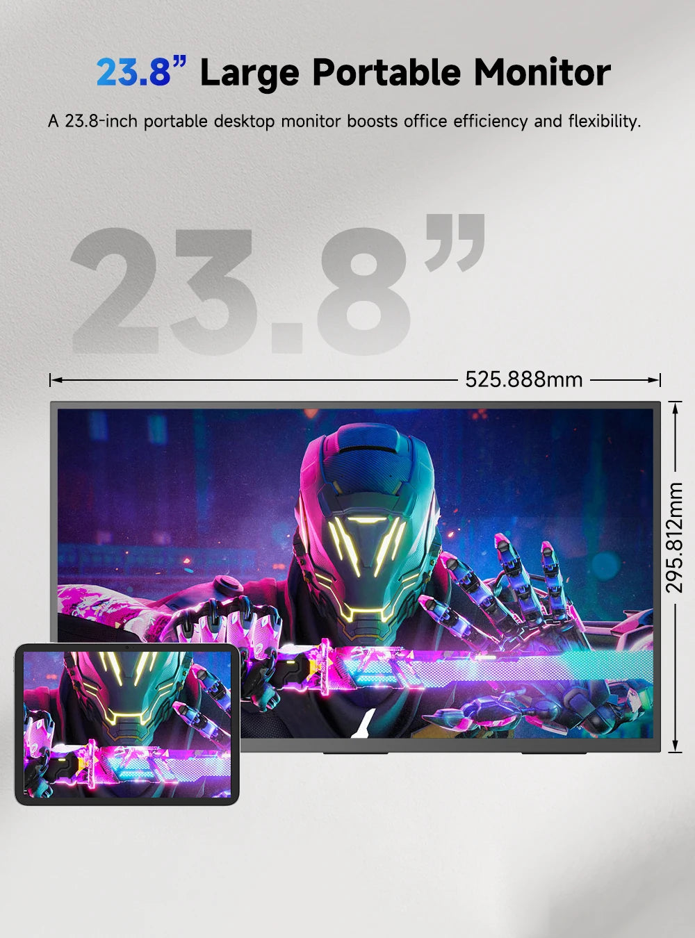 Monitor Portátil EVICIV 23.8" 4K QLED Ultra HD 3840 * 2160 135% sRGB 350 Nits Freesync, Gran Pantalla Externa para Juegos USB C LS Stand VESA para Mini PC, Laptop, MAC, Teléfono, PS5, Xbox, Switch