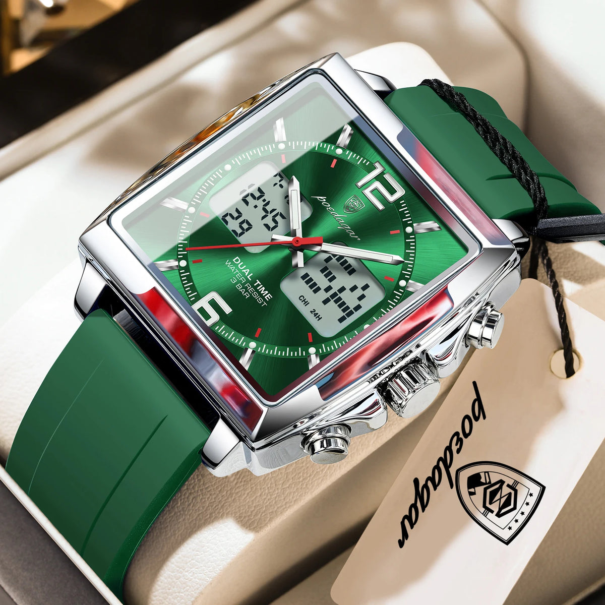 Reloj de pulsera para hombre POEDAGAR Fashion Square, cronógrafo de cuarzo con alarma LED, fecha y día, reloj militar electrónico