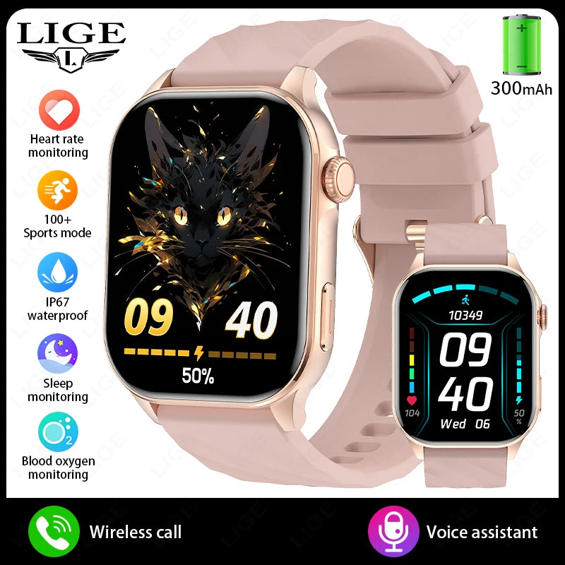 LIGE For Android iOS Smart Watch 2.01" Full Touch Screen Bluetooth Call Heart Rate Waterproof Sports Bracelet Smartwatch Women