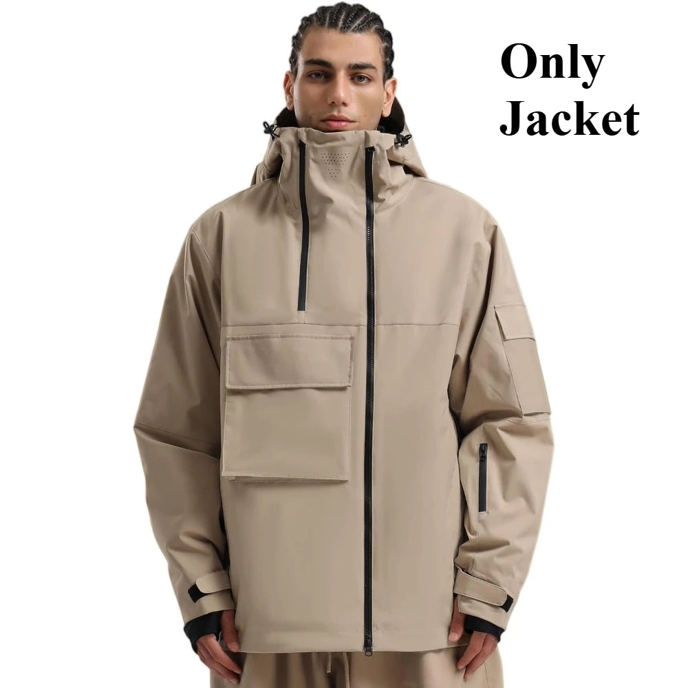Chaquetas de snowboard con bolsillo súper grande para hombre, abrigos de esquí holgados y transpirables, Tops de invierno Unisex con aislamiento impermeable, Sudadera con capucha con cremallera