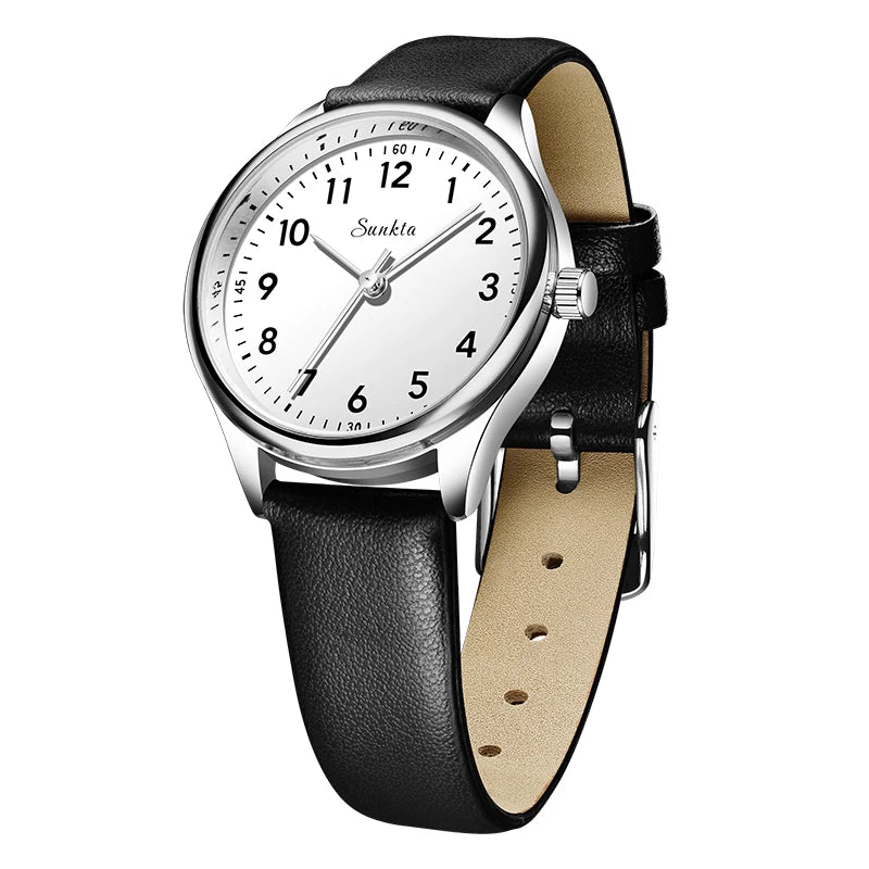 Reloj de cuarzo LIGE para mujer, diseño simple en blanco y negro, correa de piel casual, resistente al agua, pulsera elegante para regalo