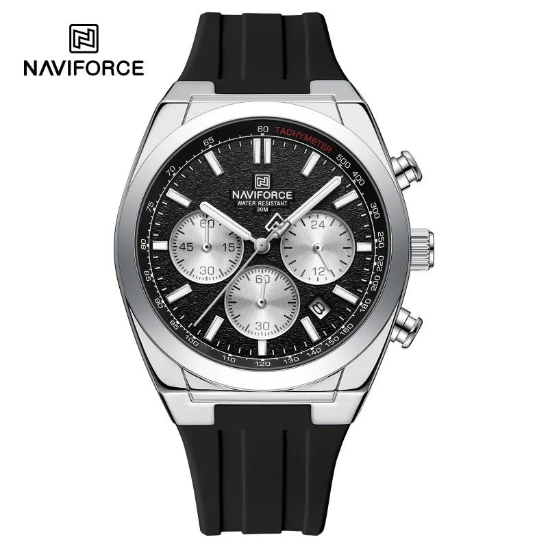 Reloj de cuarzo para hombre NAVIFORCE 8080 de moda, con luz nocturna, resistente al agua, calendario, cronógrafo, reloj deportivo informal para hombre.