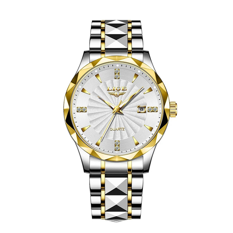 Reloj de lujo para mujer LIGE, reloj de cuarzo luminoso para deportes al aire libre, movimiento importado, reloj impermeable de acero inoxidable para mujer
