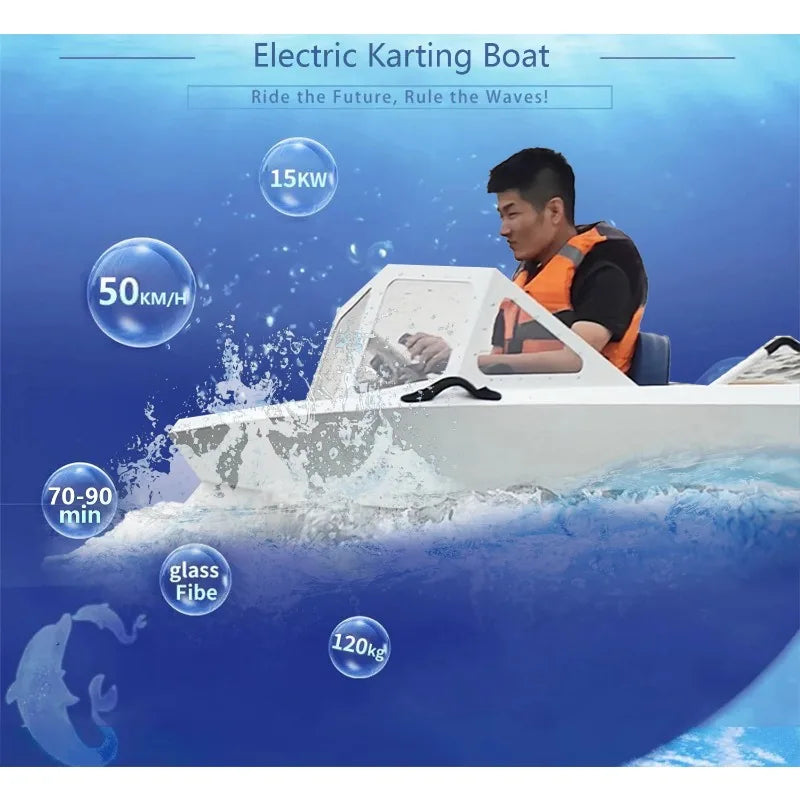 Mini barco de chorro de alta velocidad personalizado de 15kw, esquí acuático de aluminio, Jet Ski para botes de remos, barco de Karting eléctrico para deportes acuáticos