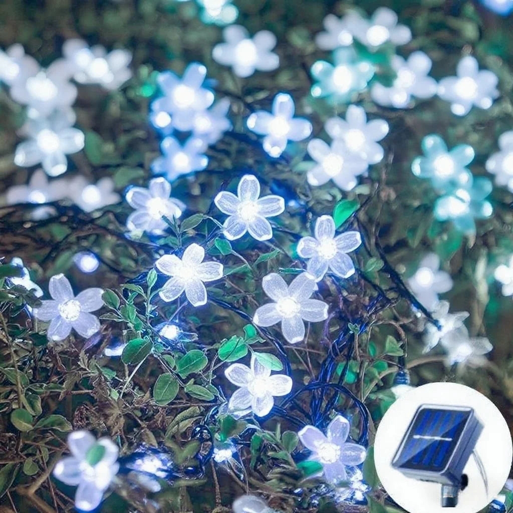 Guirnalda de luces solares con flores de cerezo para jardín, luces decorativas impermeables para exteriores, césped, caminos y Navidad