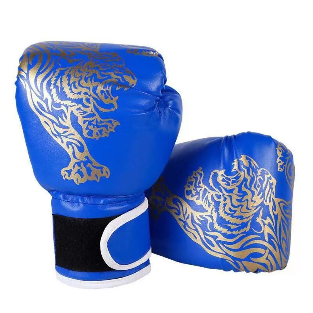 Guantes de Kickboxing Muay Thai de Cuero PU Rojo/Azul, Guantes de Sparring Transpirables Unisex para Boxeo y Deportes en Casa