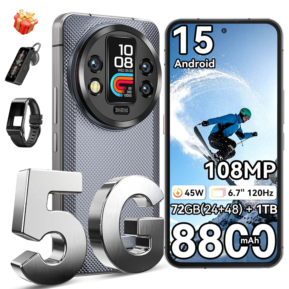 OUKITEL WP200 Pro 5G Teléfono móvil resistente 72GB(24+48)+1TB Android 15 6,7" 120Hz 108MP+32MP 8800mAh 45W Dual SIM AI NFC