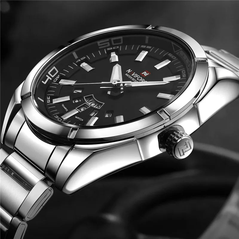 Reloj NAVIFORCE para hombre con fecha y día, deportivo, de lujo, de marca reconocida, estilo militar, casual, con correa de acero, de cuarzo, regalo, modelo 9038